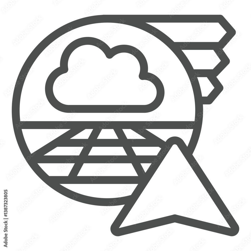 Poster cloud bubble with navigation cursor line icon, network dataset concept. vector graphics. virtual spa