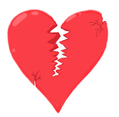 A broken heart symbolizing heartache and unrequited love, designed in a simple, clean style, PNG format with a transparent background.

