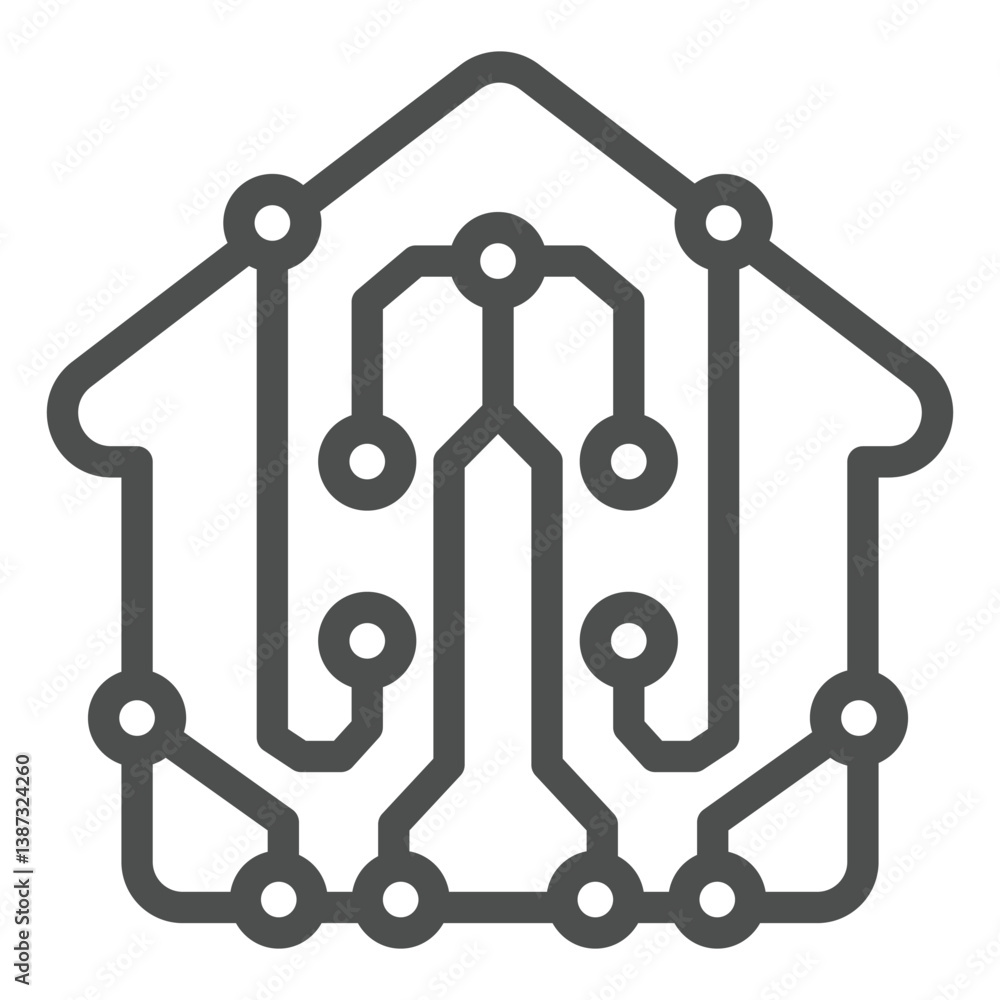 Aufkleber house with connections line icon, network concept. vector graphics. building with grid of wires, wir