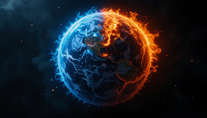 Obraz premium Fiery explosion and glowing flame shapes in dark space with burning energy design