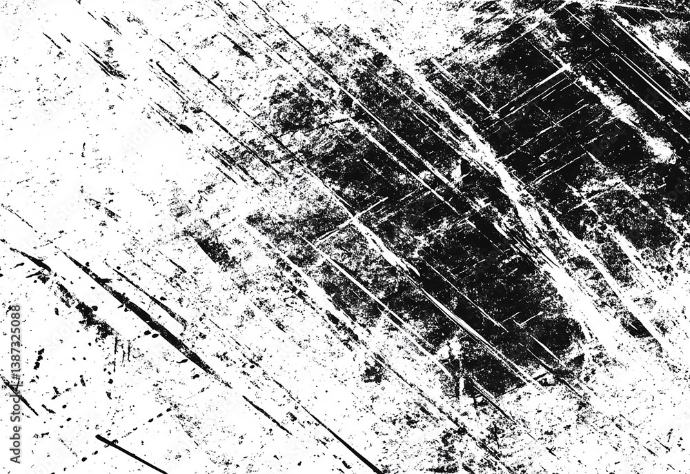 Poster distressed black and white background with heavy scratches and cracks, creating a retro paper and sc