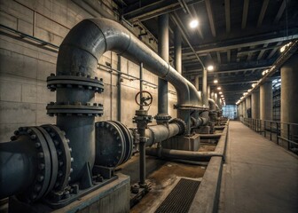 A complex network of pipes and valves ensures precise water treatment within industrial plants.