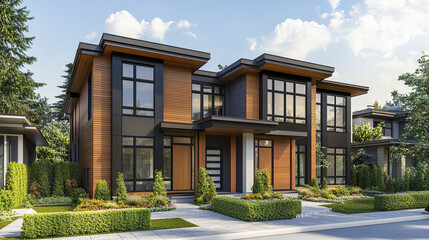 Fototapeta premium modern Scandinavian inspired semi detached home with large windows