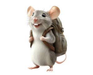 cheerful mouse with tiny backpack is ready for adventure, showcasing its playful spirit and curiosity. This adorable character embodies excitement and exploration