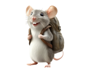 cheerful mouse with tiny backpack is ready for adventure, showcasing its playful spirit and curiosity. This adorable character embodies excitement and exploration