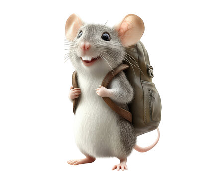 cheerful mouse with tiny backpack is ready for adventure, showcasing its playful spirit and curiosity. This adorable character embodies excitement and exploration