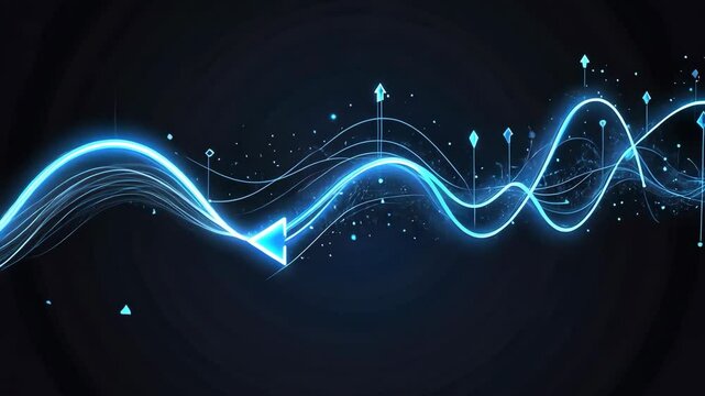 Dynamic abstract animation with flowing neon curve, ascending lines and geometric details