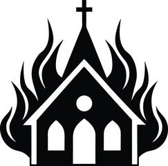 Pentecost Sunday icon with church and flames