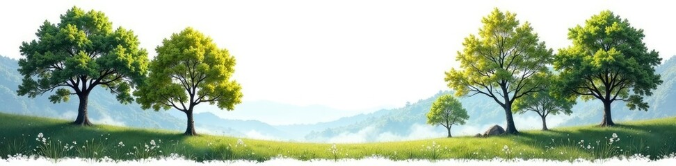 Fototapeta premium Desolate forest landscape with trees isolated on white background, trees, serenity