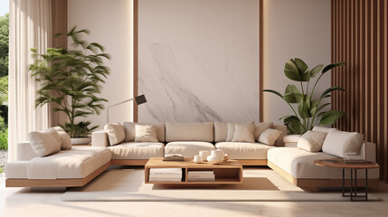 Plan sur un salon moderne, art décoratif. Élégant, luxe. Décorations, lumières douces. Pour conception et création graphique.