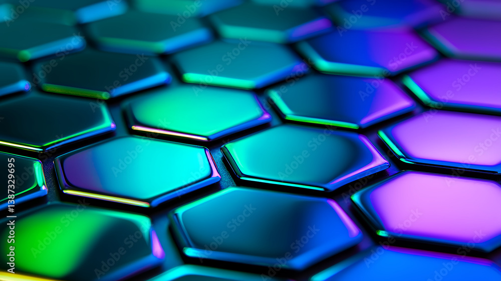 Aufkleber vibrant hexagonal tiles create mesmerizing pattern with reflective surfaces, showcasing blend of col