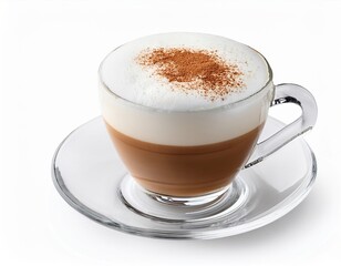 Delicious cappuccino with cinnamon and frothy milk in glass cup