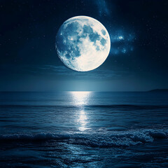 Full Moon over Ocean at Night