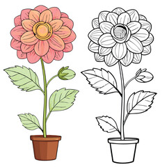 flower coloring, floral coloring, flower line art, floral illustration, coloring page, flower doodle, flower outline, botanical coloring, hand drawn flower, black and white flower, flower pattern, adu