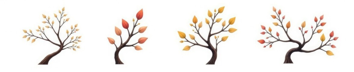 Obraz premium Four branches with different shapes and sizes intertwined with each other on white background, shape, intertwined, variation