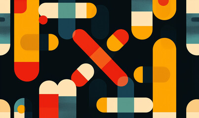 Abstract pattern featuring colorful pill shapes on a dark background, creating a modern and artistic design.