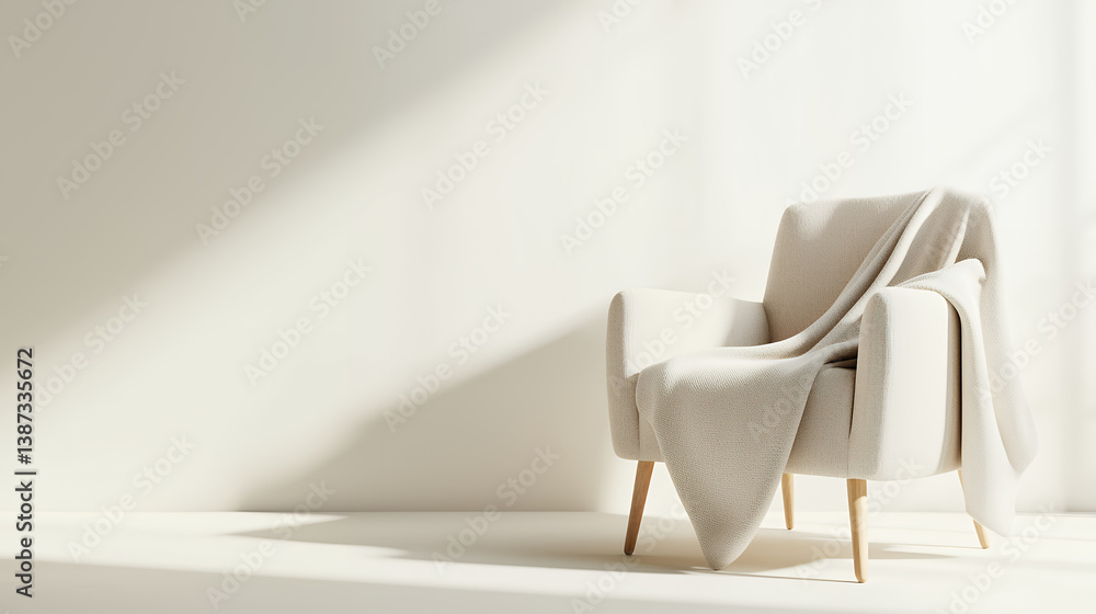 Poster cozy armchair draped with soft blanket in minimalist setting, creating warm and inviting atmosphere
