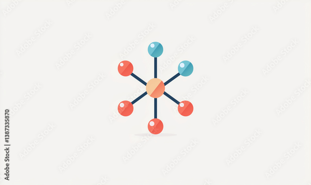 Poster colorful abstract design featuring interconnected spheres, representing a network or collaborative c
