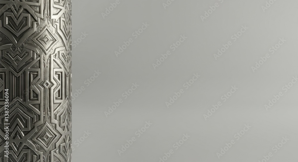 Poster abstract geometric silver pattern cylinder design: intricate metallic texture background image
