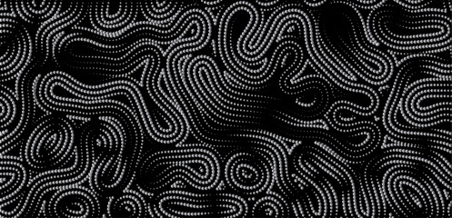 Dynamic dots and swirling lines, minimalist black and white abstract line art patterns background. Vector illustration.	
