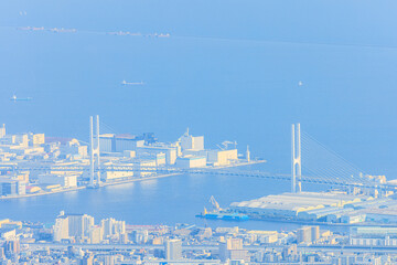 春の六甲山天覧台から見た景色　兵庫県神戸市　The view from Mount Rokko's...