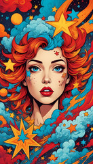 A captivating portrait of a woman adorned with stars and immersed in a cosmic dreamscape.