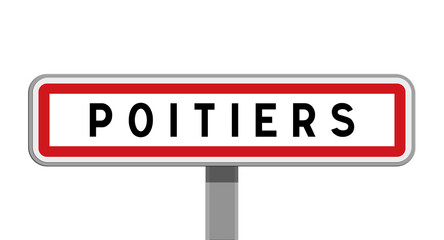 Panneau sur poteau central d'entrée de ville de Poitiers