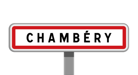 Panneau sur poteau central d'entrée de ville de Chambéry