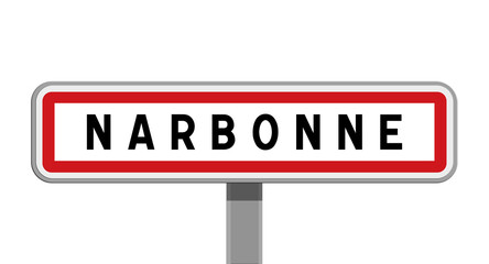 Panneau sur poteau central d'entrée de ville de Narbonne