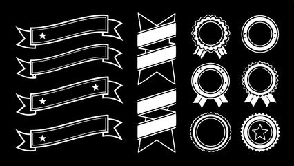 Collection of White Ribbons and Award Badges Design Elements