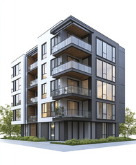 Modern apartment building with large windows and balconies