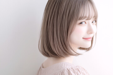 やわらかな光に包まれた微笑む女性