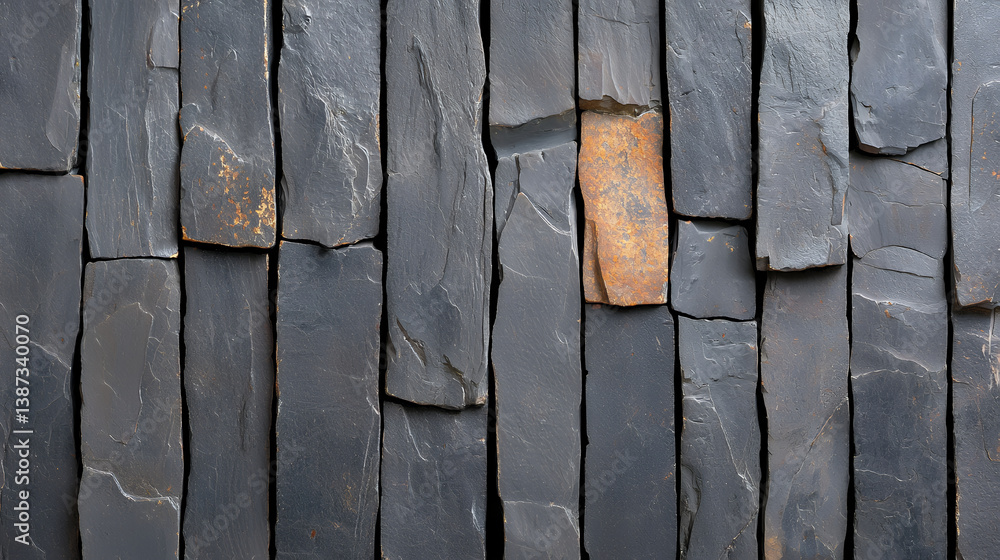 Aufkleber textured slate stone wall with varying shades of gray and hint of rust. natural patterns create rust