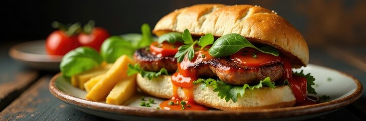 Grilled choripan with chimichurri sauce and crusty bread, tangy,