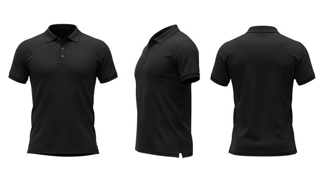 Shirt Mockup: Black Polo Shirt: Front, Side, and Back Views