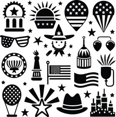 set of birthday party icons, 4th July American Symbols Vector Kit