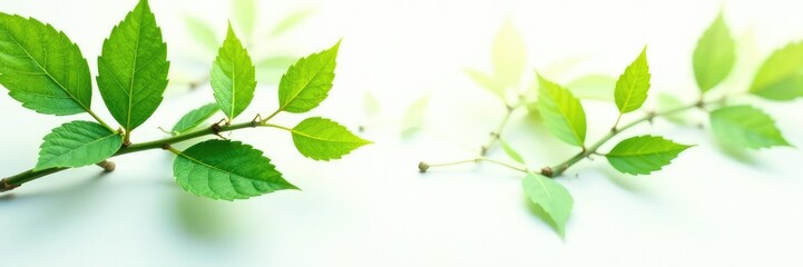 Obraz premium Leafy branches with delicate veins on white background, foliage,