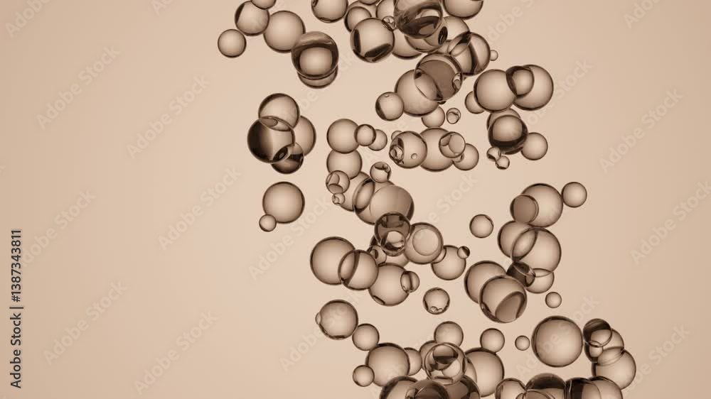 Poster abstract 3d seamless stripe of transparent bubbles on soft beige background. minimalistic motion for