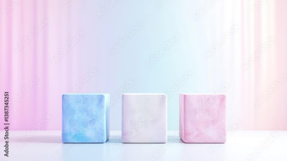 Poster pastel marble cubes display soft lighting minimalist style high resolution three-cube arrangement pr