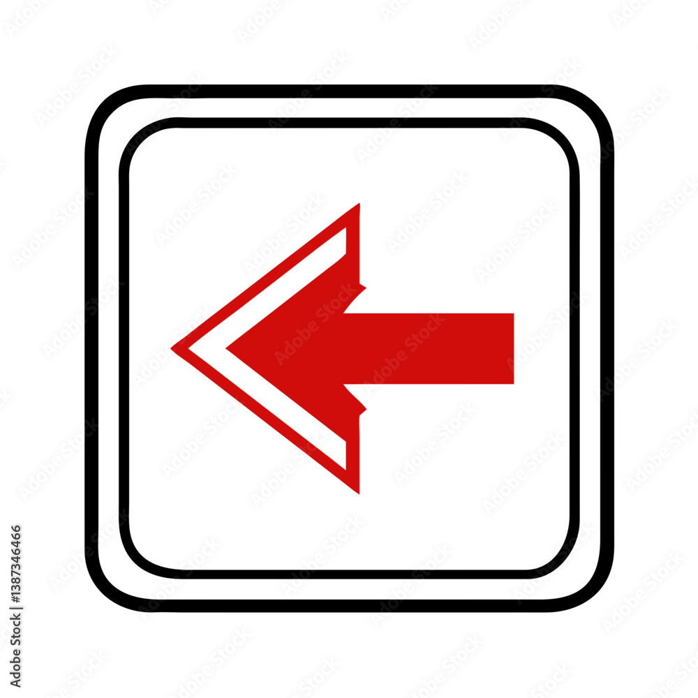 Poster red arrow in rounded square frame pointing left