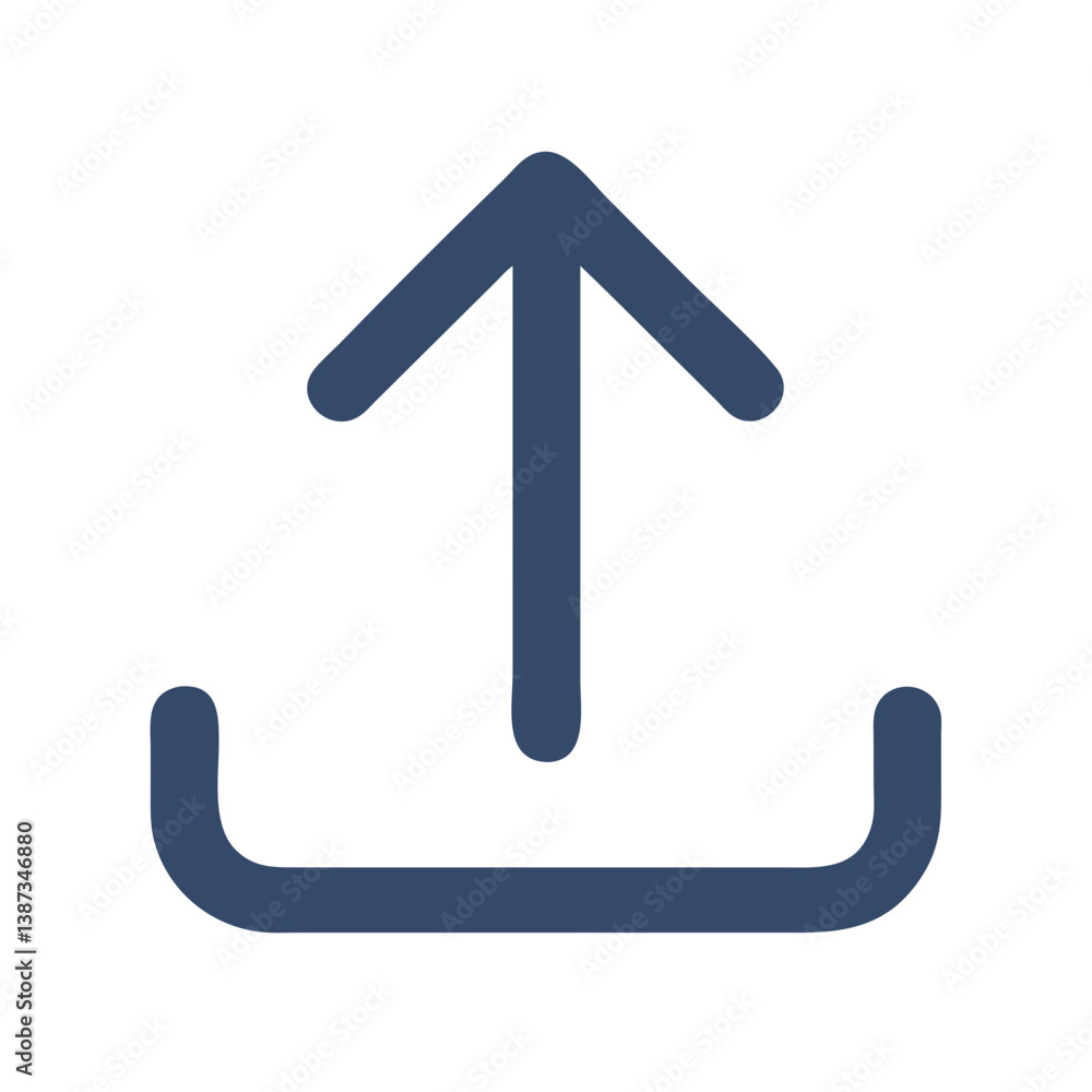 Poster upload symbol with upward arrow in minimal navy design