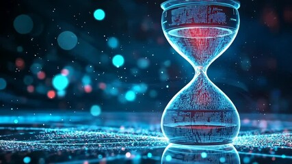 Hourglass Flowing with Binary Data Stream Conveying Time and Technology Concept - Powered by Adobe