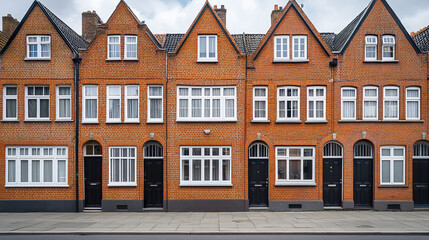 Fototapeta premium Classic red brick row houses with white trimmed windows