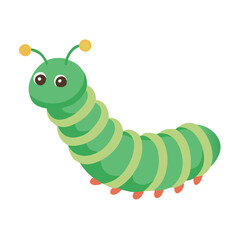 Green cartoon caterpillar in flat colors