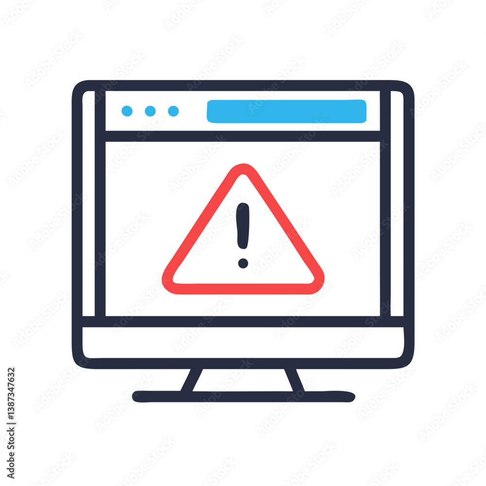 Poster computer warning icon with alert triangle