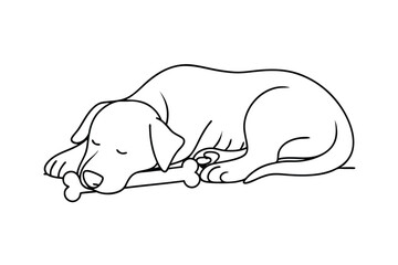 Outline Illustration Of Dog Sleeping With Bone Cute And Simple Design