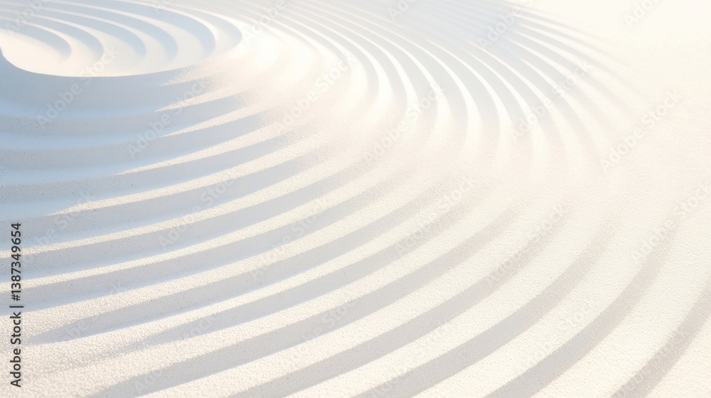 Poster abstract spiral of white sand, rippling textures create a serene visual flow, soft shadows enhance d