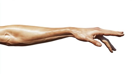 Outstretched male arm and hand isolated on white background in realistic style.