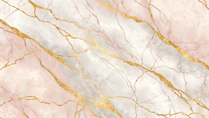Pink and white marble texture with gold veining background