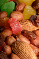 Colorful nuts and dried fruits display